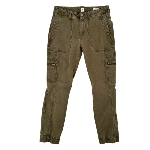 Gap Womens Army Green Skinny Ankle Mid Rise Zip Pockets Cargo Jeans Size 6 - Picture 1 of 14